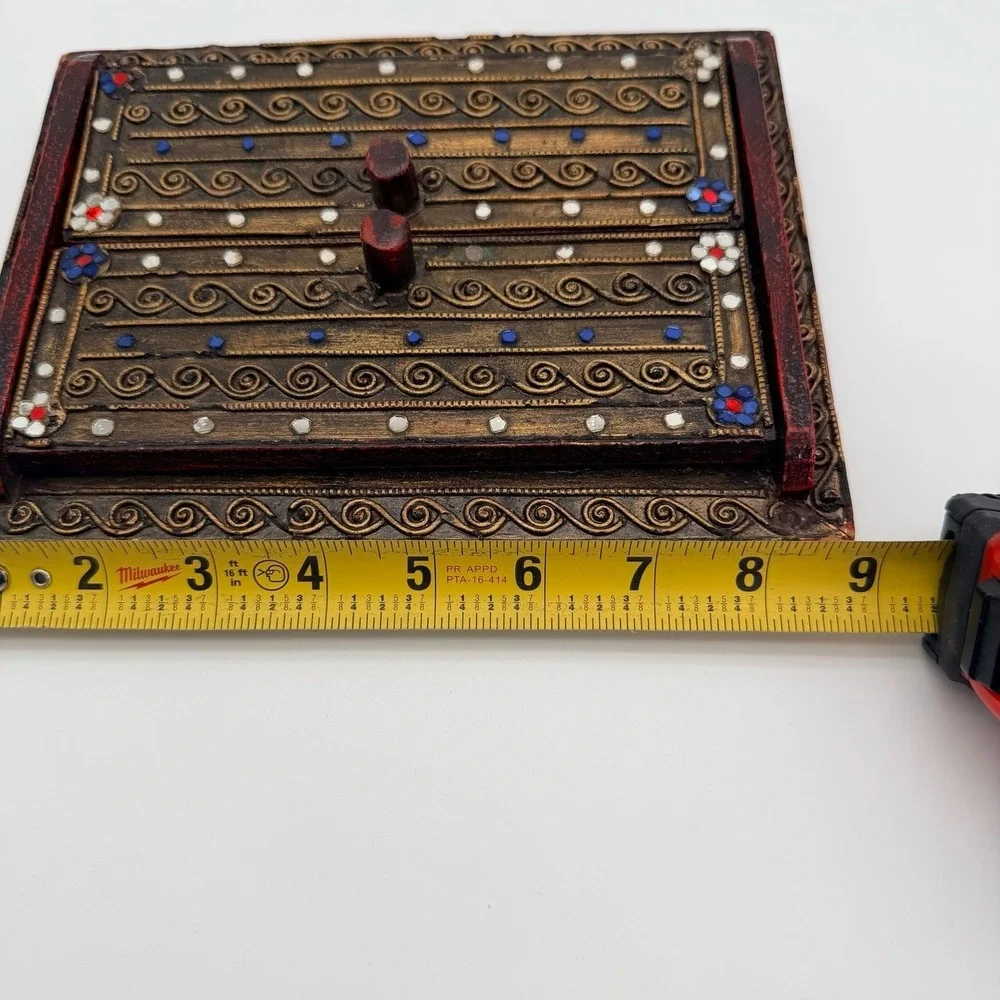 Vintage Indian Hand-Carved Wooden Shutter Mirror with Inlay